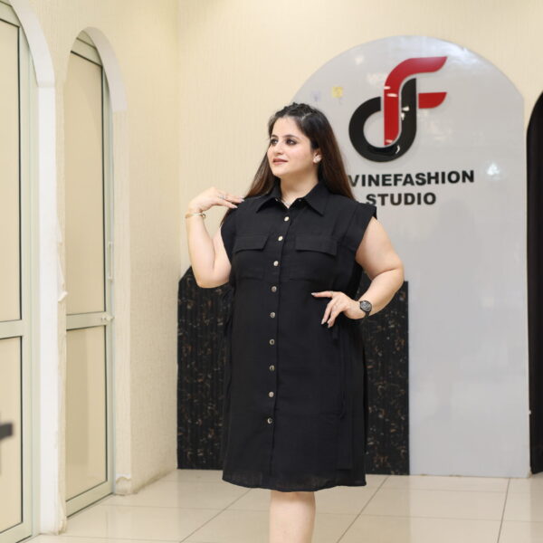 Black Button-Down Middi Dress