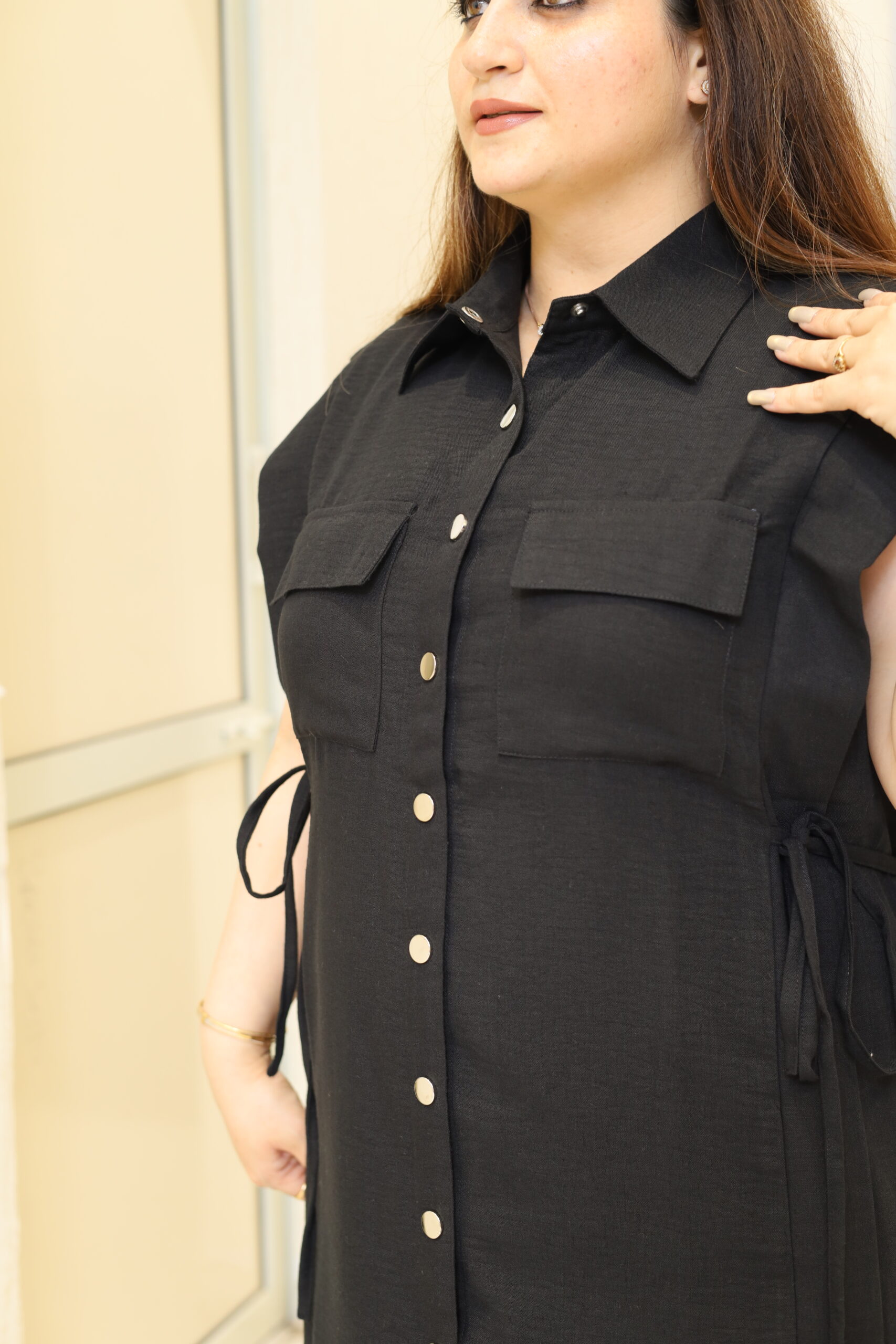 Black Button-Down Middi Dress - Image 4
