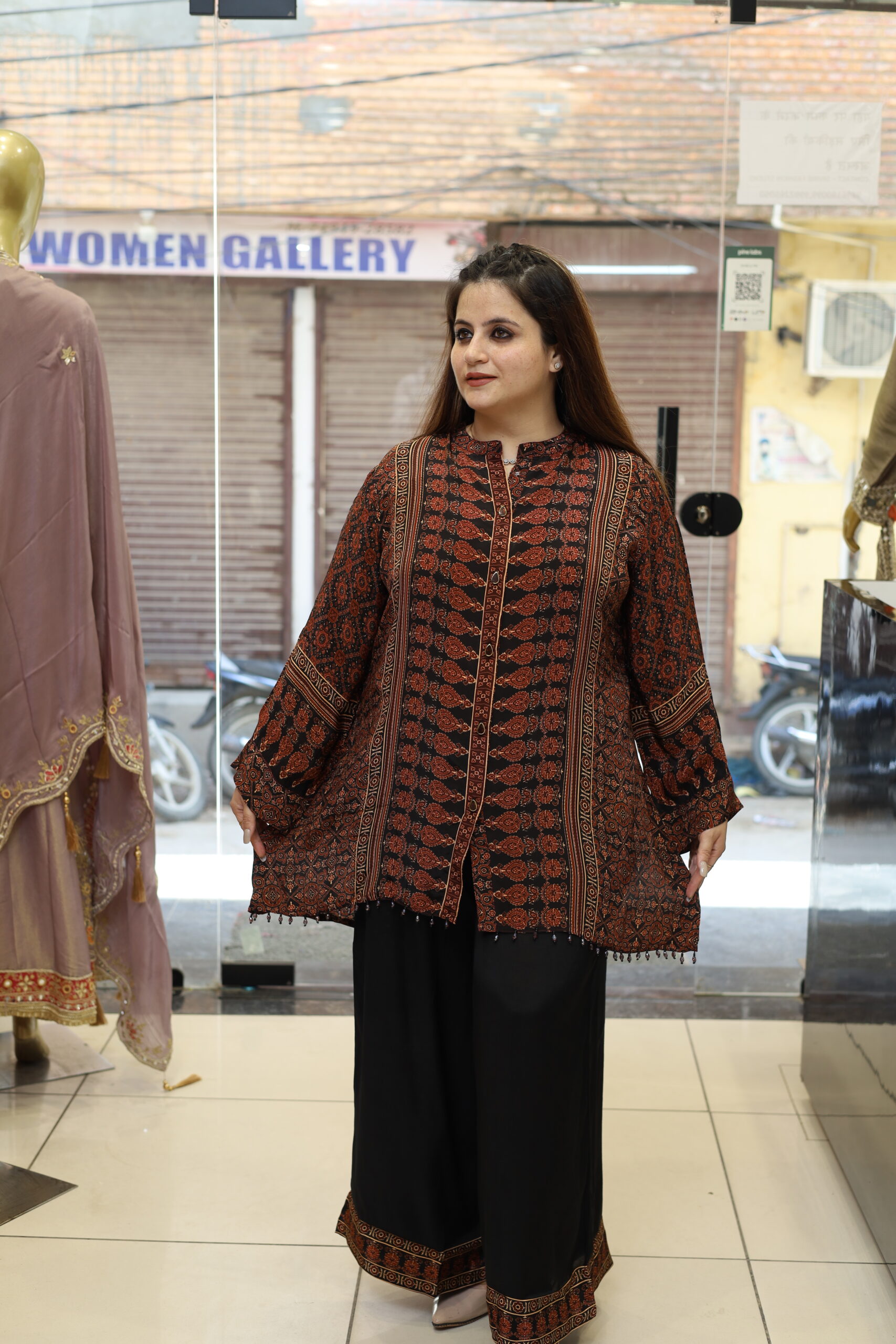 Women’s Black Rust Printed Crape Co-Ord Set