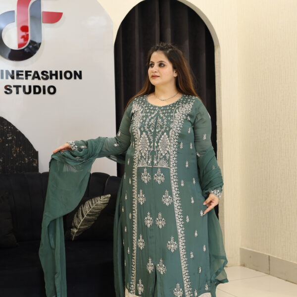 Green Pure Chinon Handwork Anarkali Set