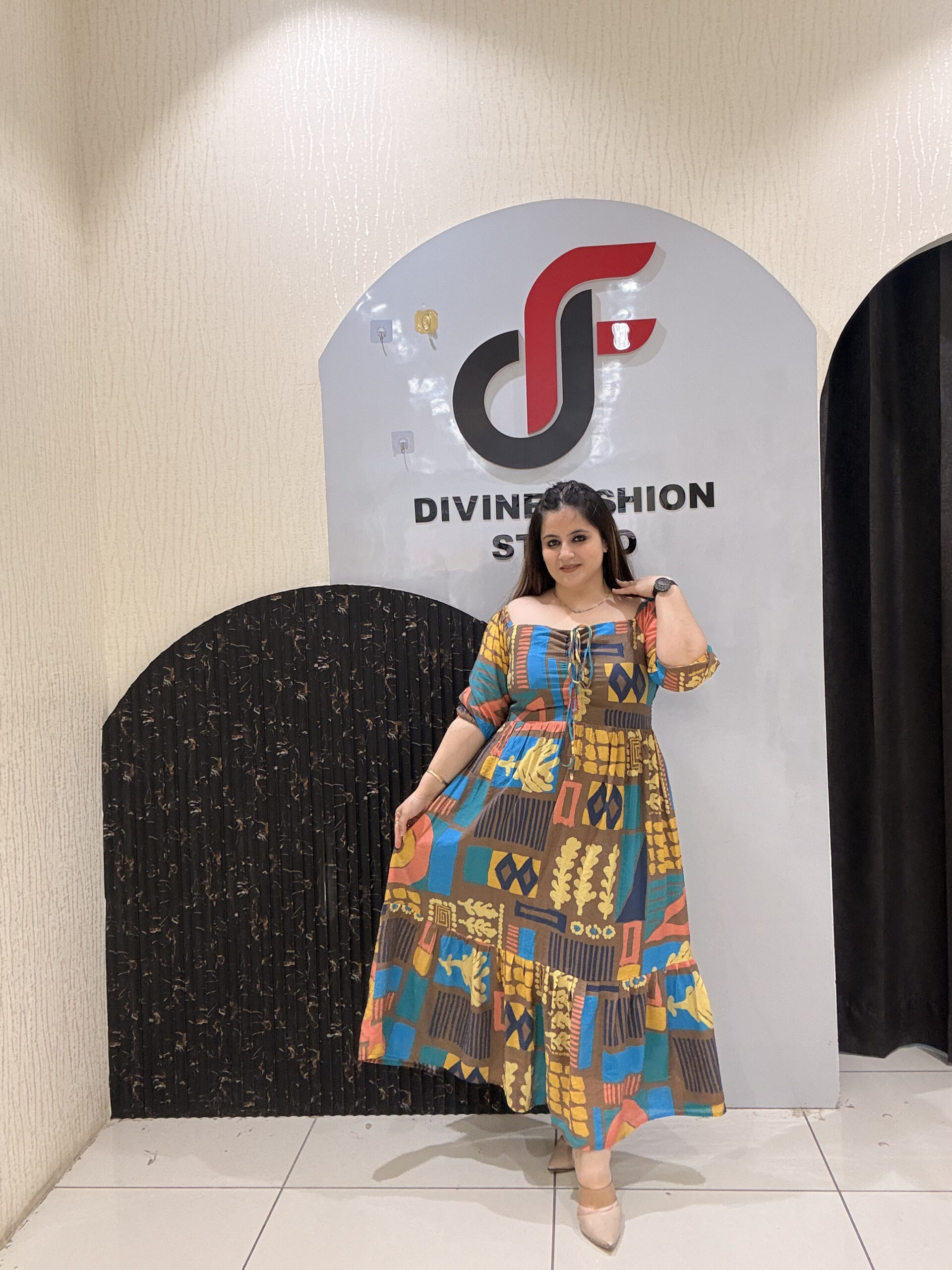 Multicolor Digital Printed Cotton Middi Dress - Image 3