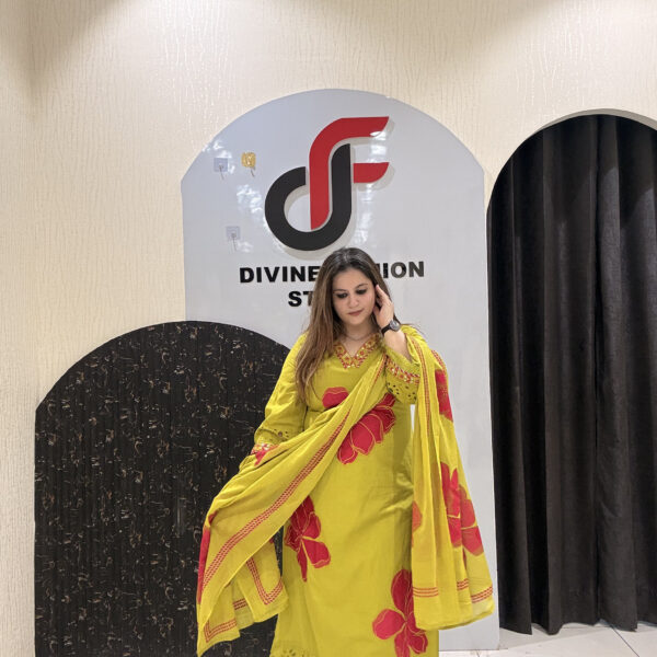 Yellow Pure Mul Cotton Embroidered Suit Set