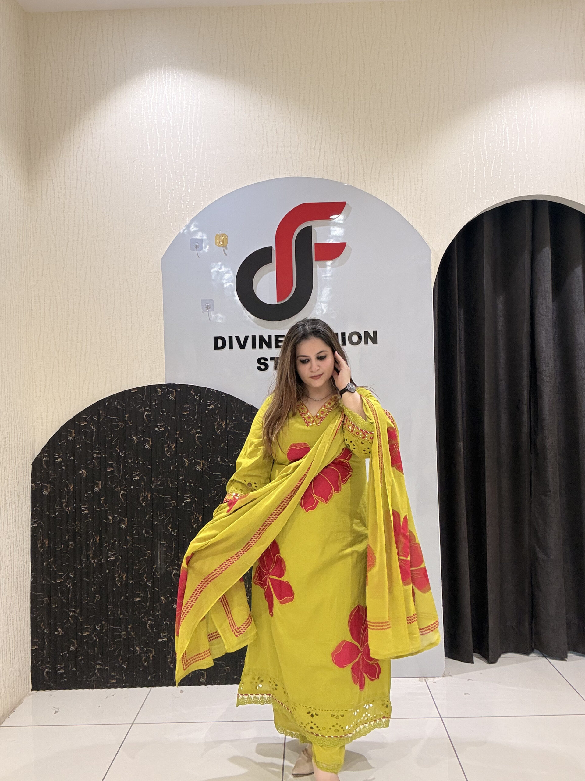 Yellow Pure Mul Cotton Embroidered Suit Set