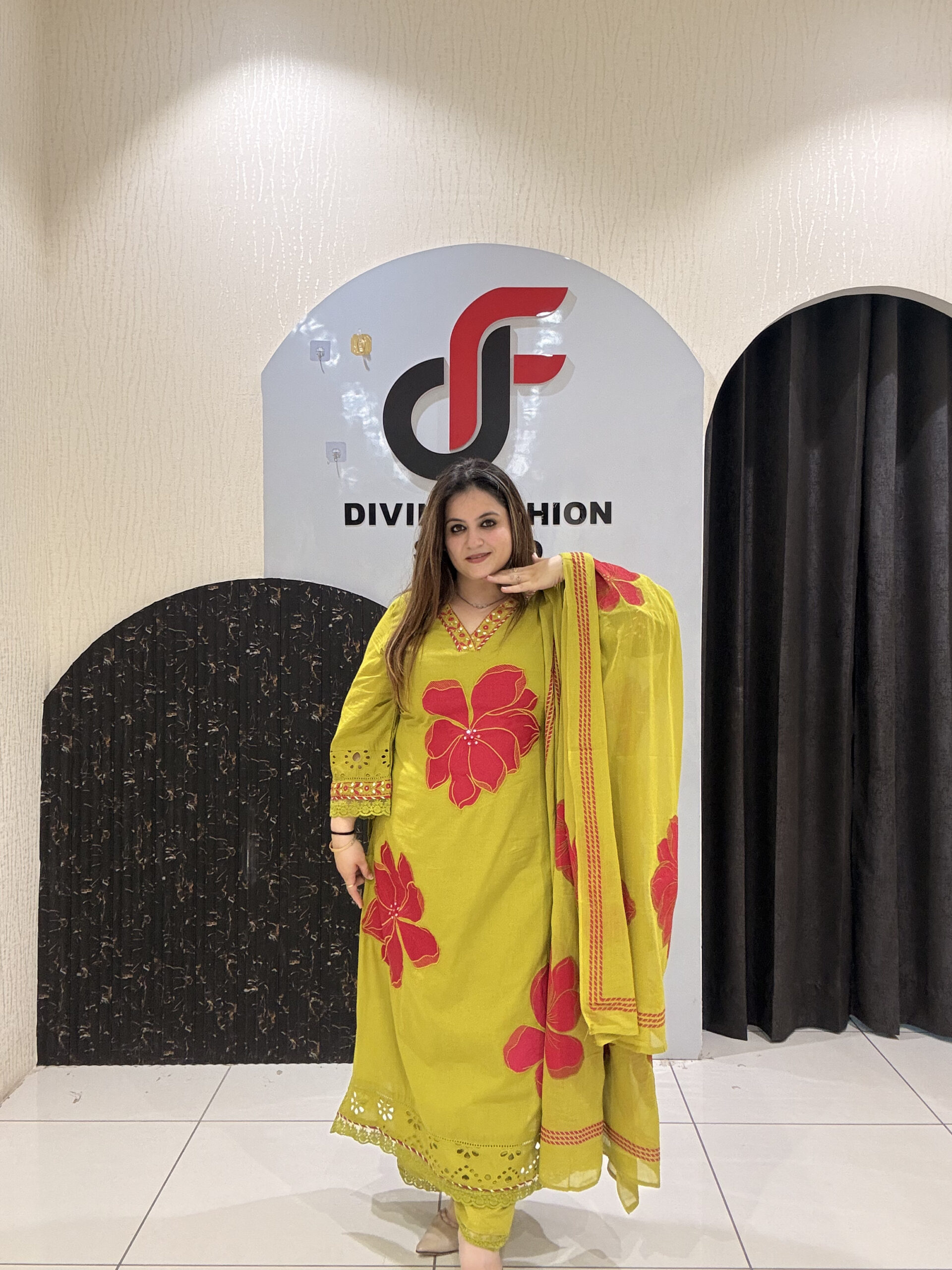 Bright and beautiful pure mul cotton suit featuring bold thread embroidery and a matching dupatta.