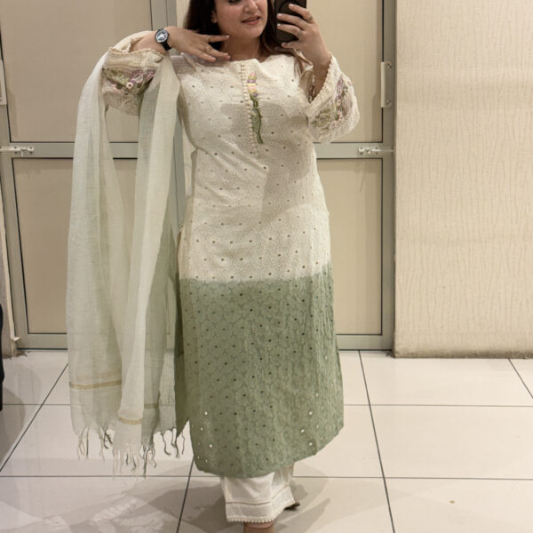 Cotton Embroidered Suit Set – Ivory & Sage Green