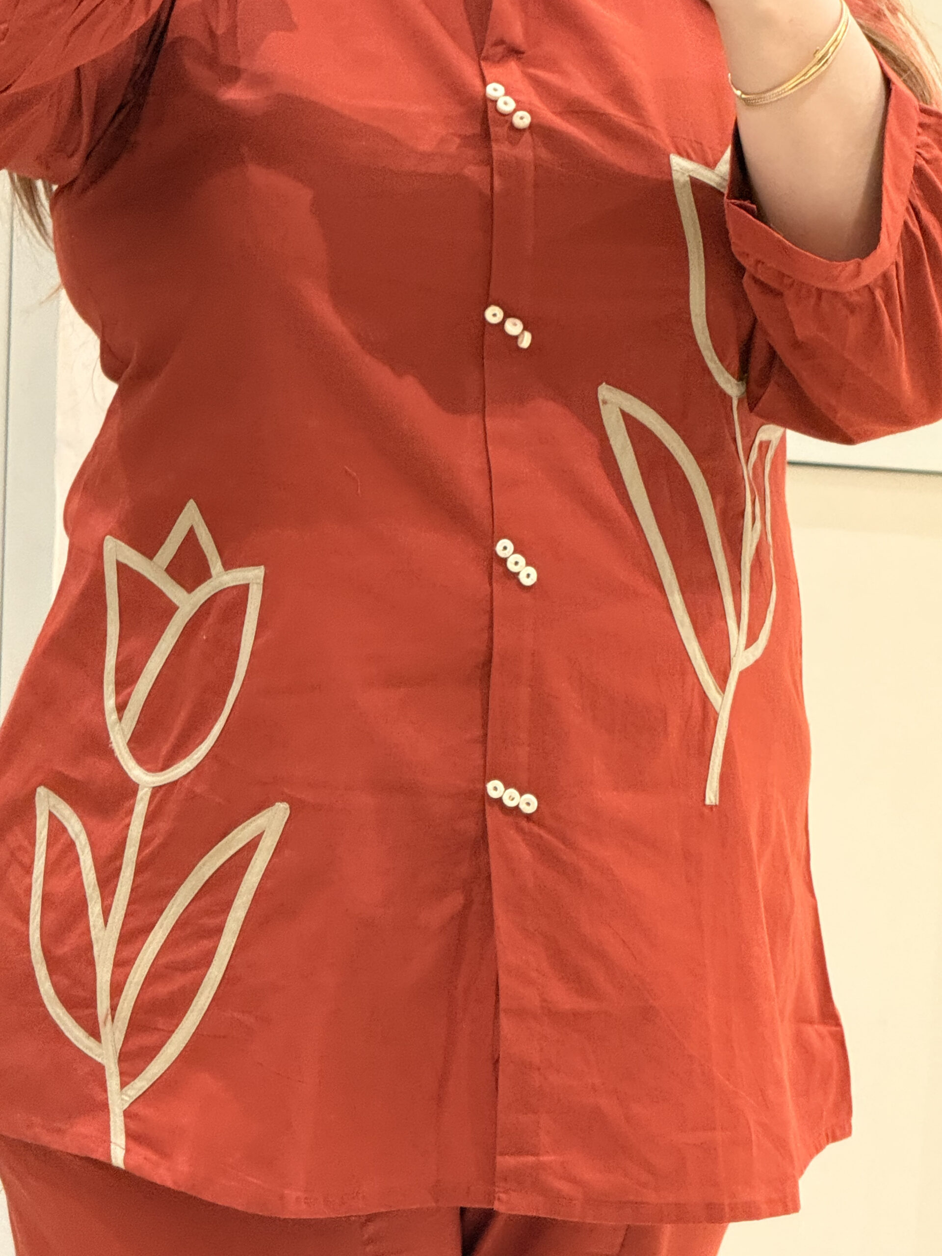 Rust Red Cotton Co-Ord Set – Tulip Print - Image 2