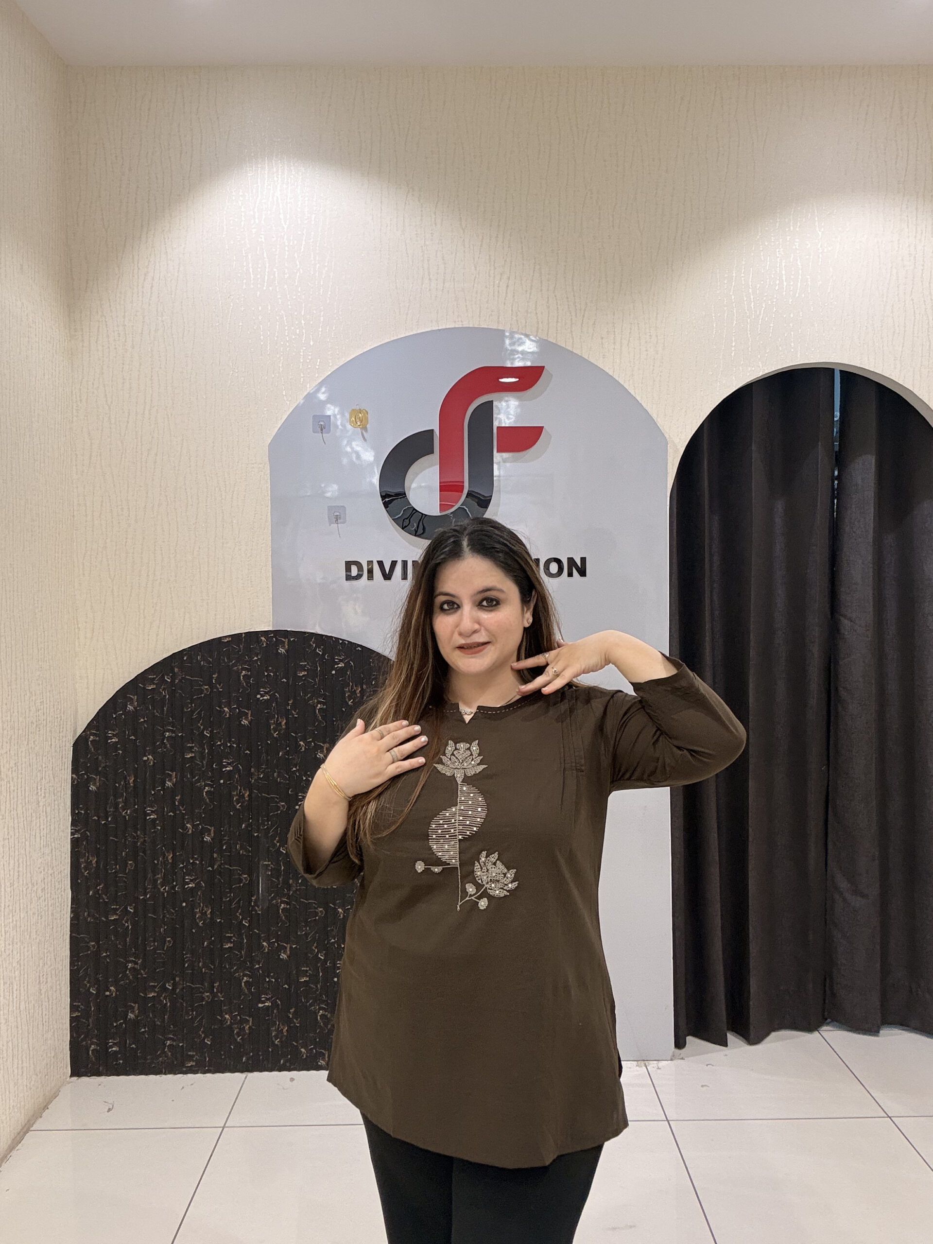 Cotton Short Kurti for Women – Floral Embroidery Design - Image 3