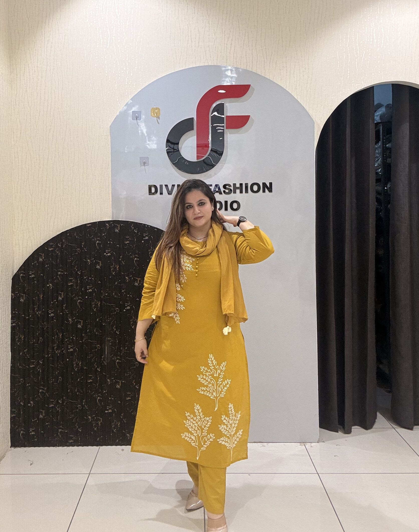 Mustard Cotton Embroidered Suit Set
