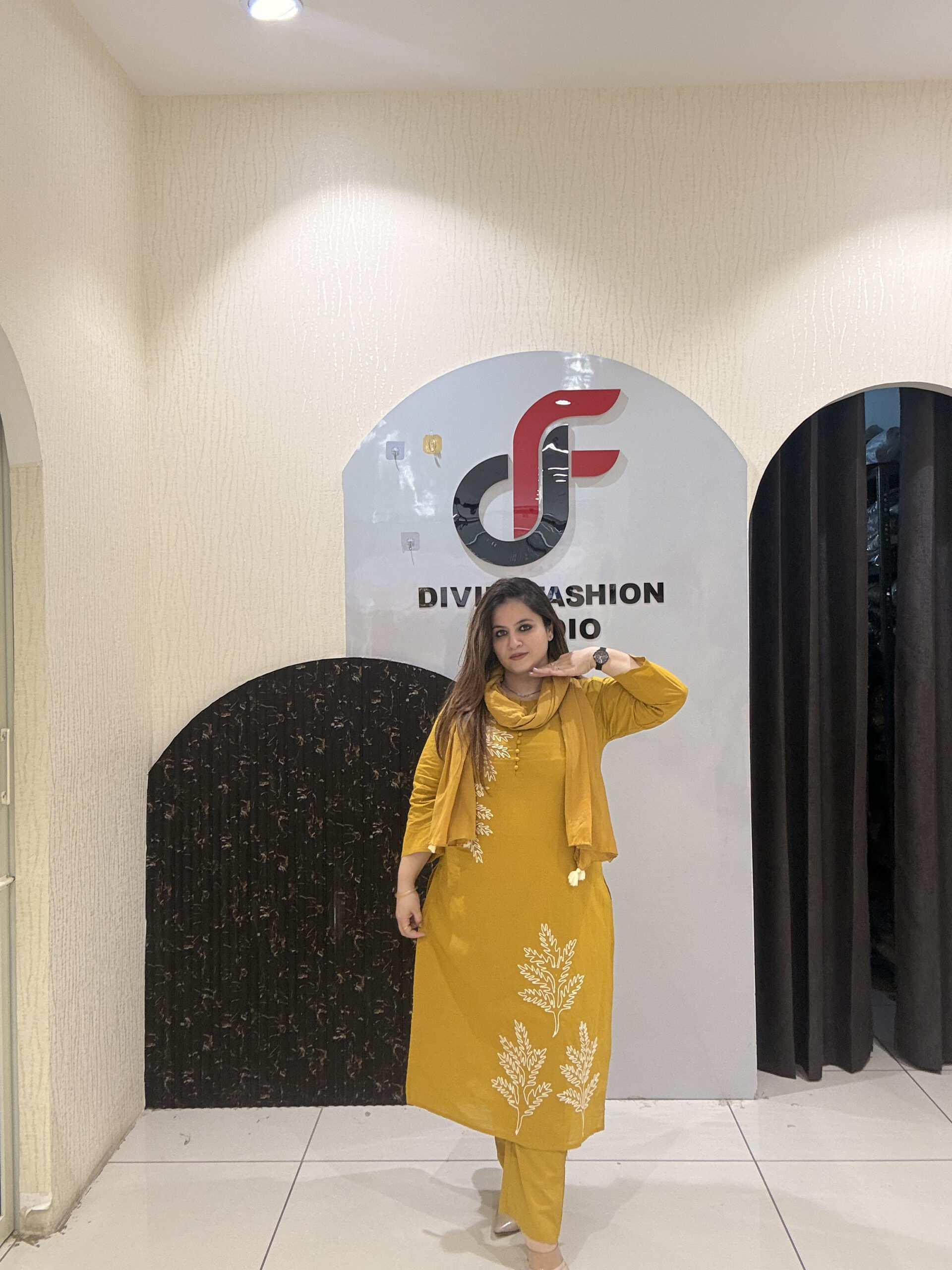 Mustard Cotton Embroidered Suit Set - Image 5