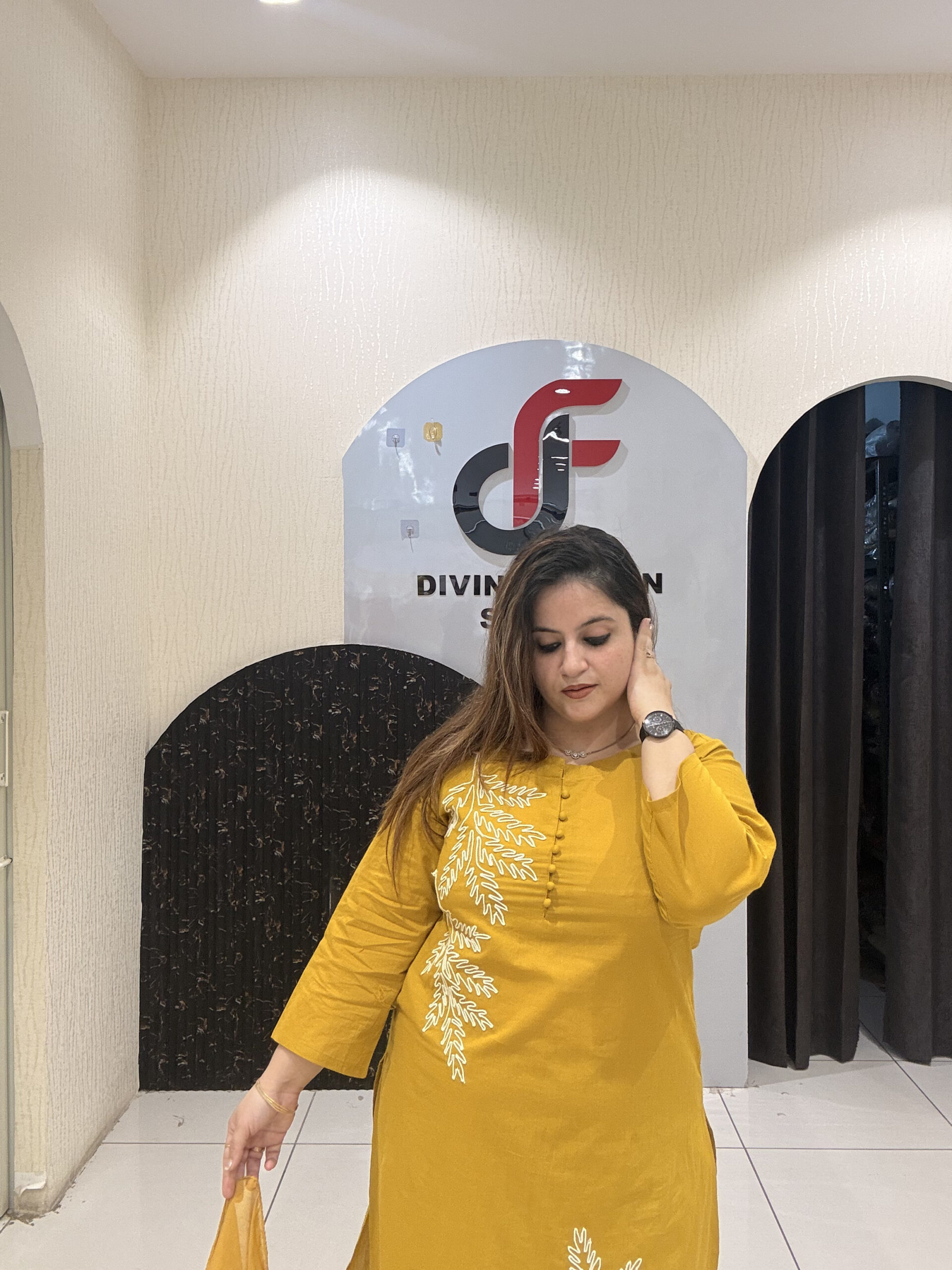 Mustard Cotton Embroidered Suit Set - Image 2
