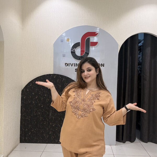 Tan Cotton Embroidered Coord Set