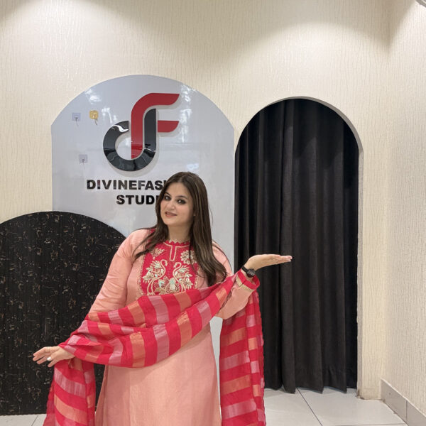 Peach Embroidered Partywear Suit Set