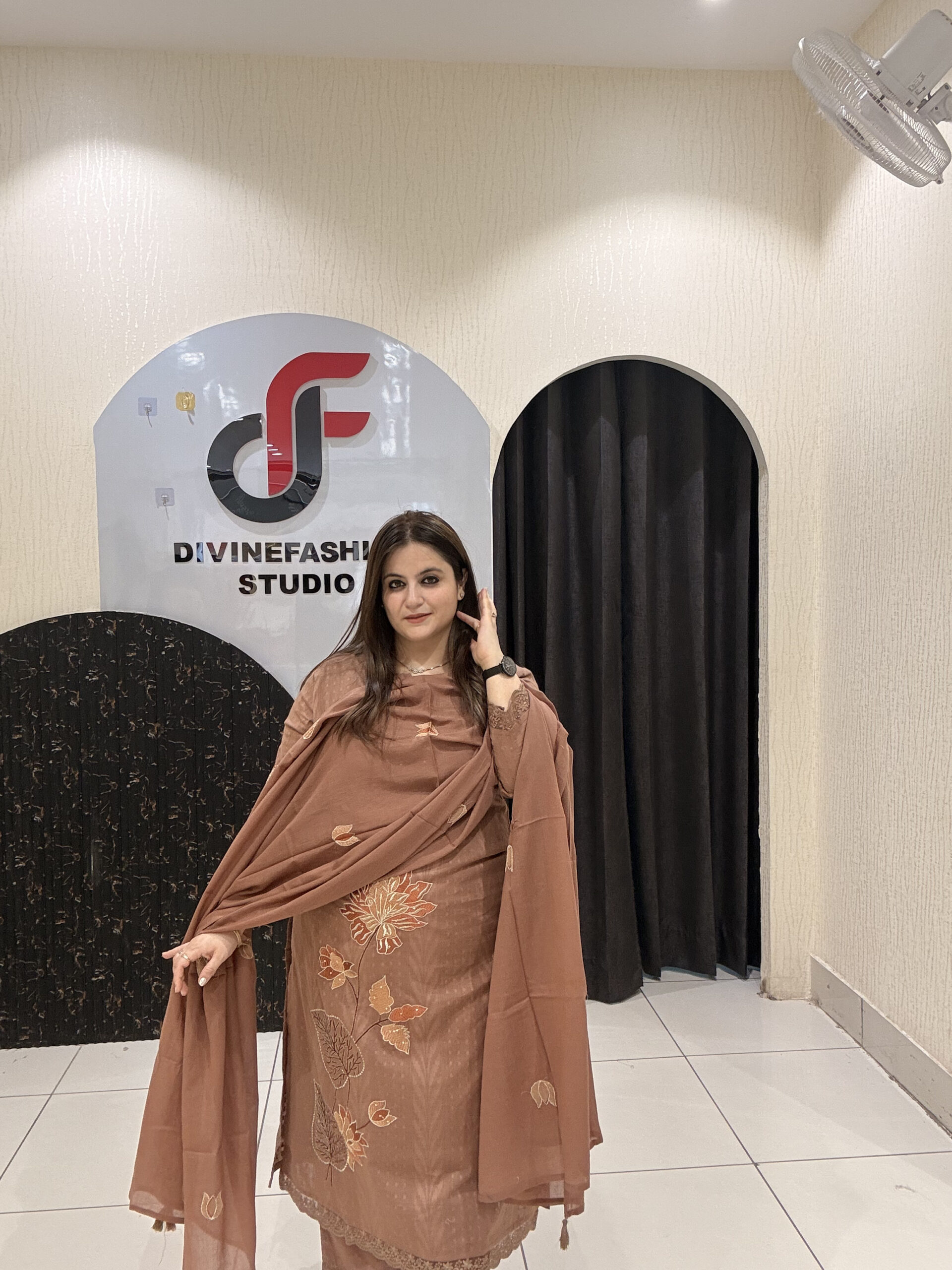 Brown Pure Cotton Thread-Embroidered Suit Set