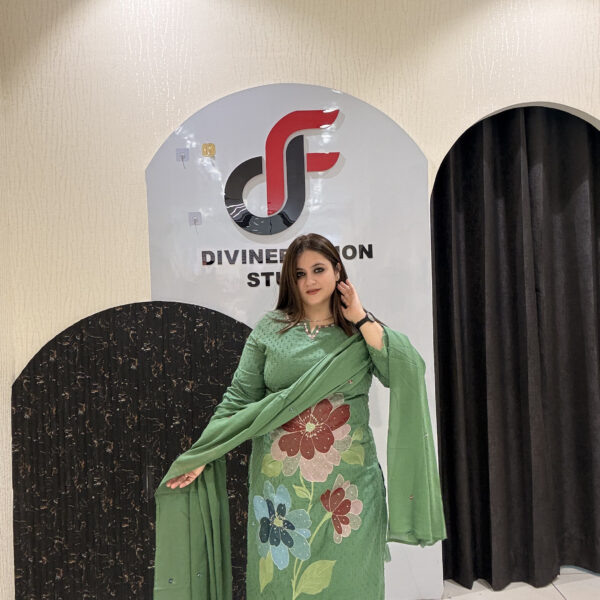 Green Pure Cotton Floral Embroidered Suit Set