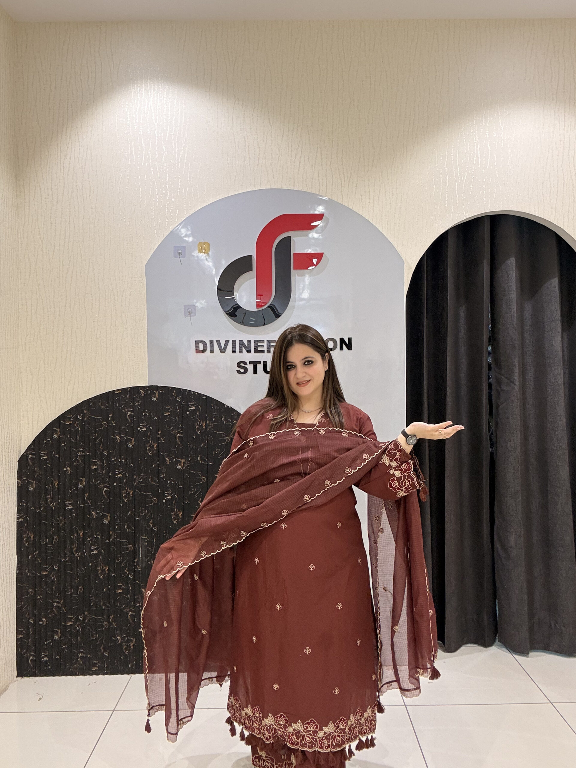 Maroon Pure Cotton Embroidered Suit Set - Image 3