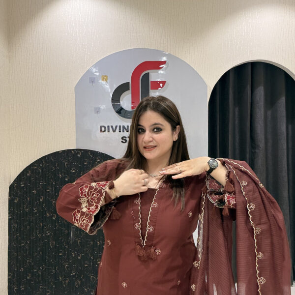 Maroon Pure Cotton Embroidered Suit Set