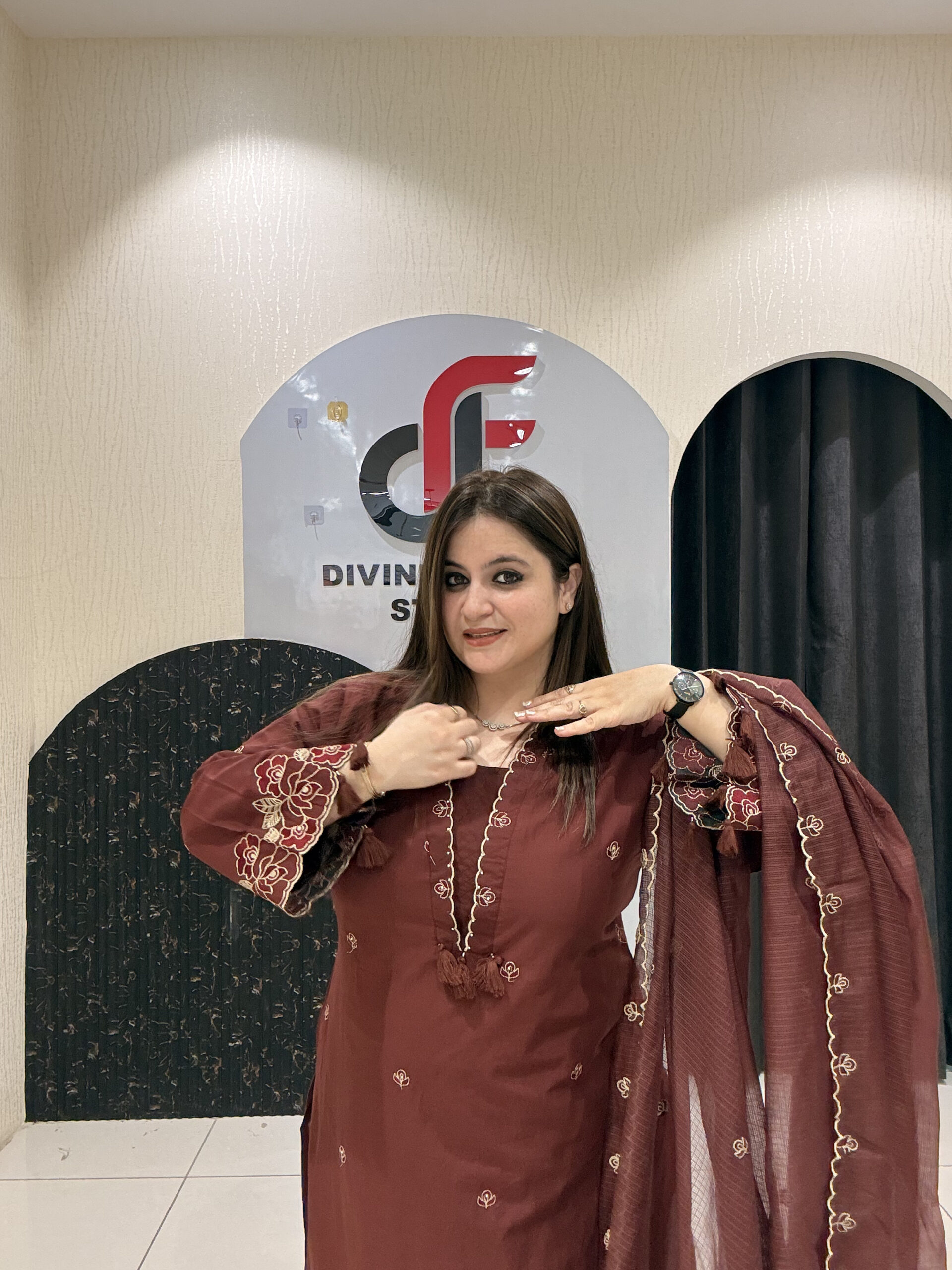 Maroon Pure Cotton Embroidered Suit Set